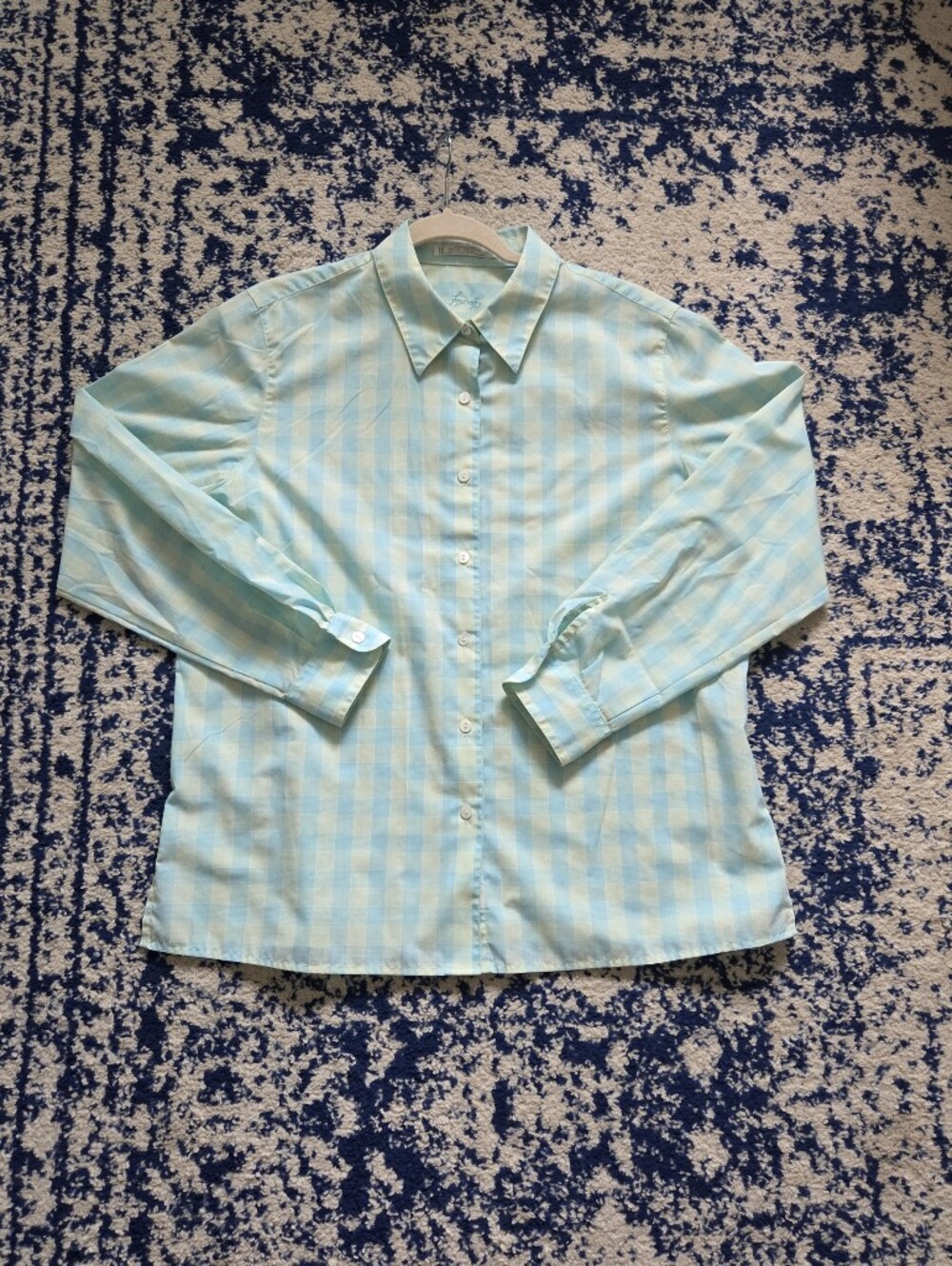 Foxcroft Mint and Light Blue Striped Button-Front Top